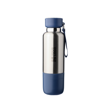 Edelstahlflasche mit Handgelenkschlaufe und Becher im Boden, 500 ml