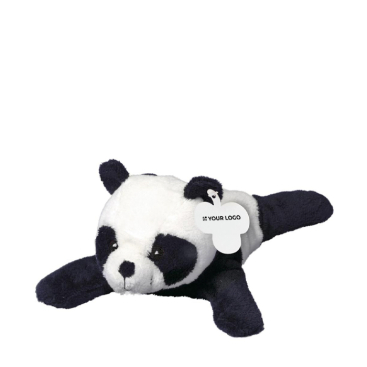 Plüschtier Panda liegend mit personalisierbarem Etikett
