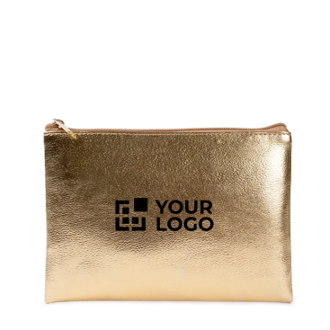 Kompakte Kulturtasche aus PU mit goldenem Finish, Reißverschluss