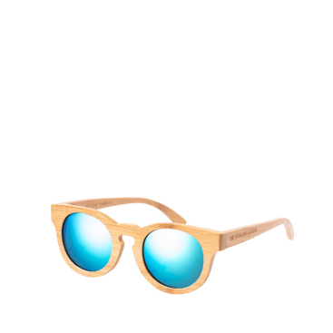 Bambusbrille mit Spiegeleffekt-Gläsern im Kordelzugbeutel
