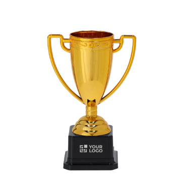 Goldene Trophäe mit 2 Griffen auf schwarzem Sockel