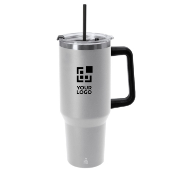 Recycelte Edelstahlflasche mit Strohhalm und Öffnung, 1,2 l
