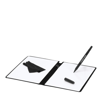 Doppelseitiges Whiteboard in Kunstleder-Etui mit Tuch und Marker