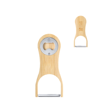 2 in 1 Schäler und Flaschenöffner aus Bambus und Edelstahl