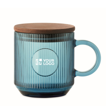 Glas-Tasse geriffelt mit Acacia-Deckel 300 ml
