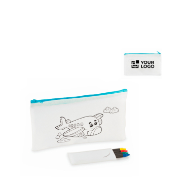 Kinder-Etui aus Non-Woven zum Ausmalen mit 4 Stiften