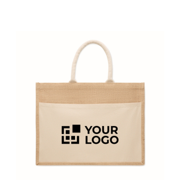 Jutetasche mit Fronttasche und Kordelgriffen 280 g/m²