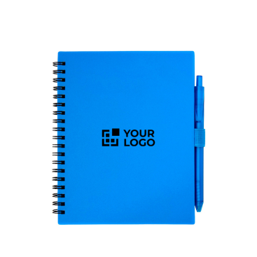 Notizbuch aus recyceltem Kunststoff mit Stifthalter, blaue Tinte
