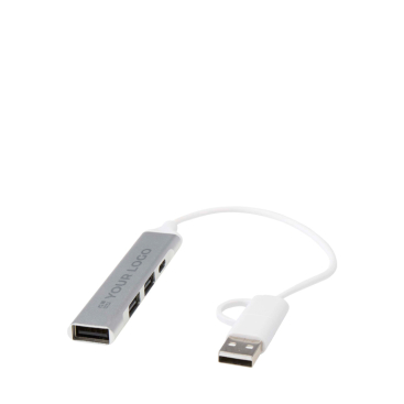 USB-Hub aus recyceltem Aluminium mit 4 Lade- und Datenports