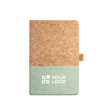 Notizbuch mit Korkeinband und Logo Ansicht mit Druckbereich