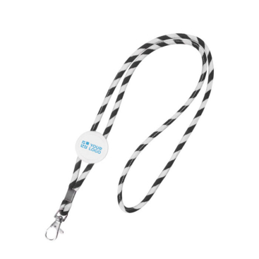 Röhrenförmiges Lanyard aus Polyester mit buntem Streifenmuster Ansicht mit Druckbereich
