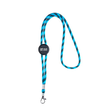 Gestreiftes Lanyard in Röhrenform aus RPET mit Karabiner, 3 cm Ansicht mit Druckbereich