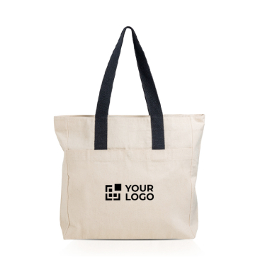 Canvas Baumwolltasche mit Reißverschluss und farbigen Henkeln