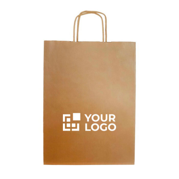 Längliche Kraftpapiertasche zum Einkaufen mit Falte, 90 g/m2 Ansicht mit Druckbereich