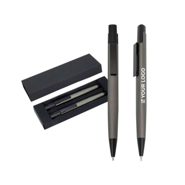 Kuli- und Druckbleistift-Set aus Aluminium mit Etui, schwarze Tinte Ansicht mit Druckbereich