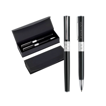 Kugelschreiber- und Rollerball-Set aus Metall, schwarze Tinte Ansicht mit Druckbereich