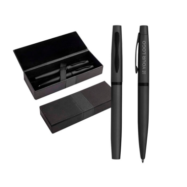Kugelschreiber- und Rollerball-Set mit Geschenkbox, blaue Tinte Ansicht mit Druckbereich