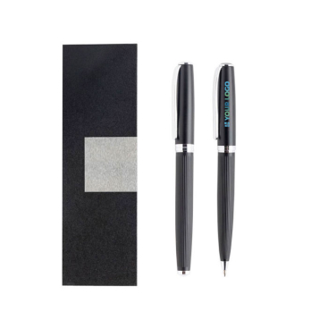 Kugelschreiber- und Rollerball-Set aus Metall im Etui, schwarze Tinte Ansicht mit Druckbereich