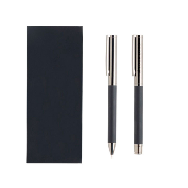 Modernes Rollerball- und Kugelschreiber-Set aus Metall und Kohle Ansicht mit Druckbereich