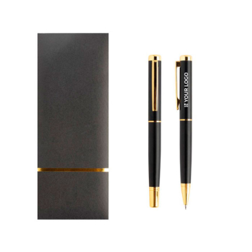 Elegantes Metall-Set aus Kugelschreiber und Rollerball, blaue Tinte Ansicht mit Druckbereich