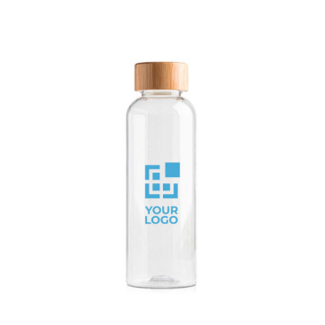 Flasche aus recyceltem PET mit Bambusdeckel, 500 ml Ansicht mit Druckbereich