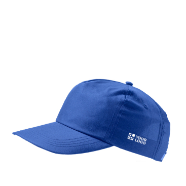 Basecap aus recyceltem Polyester mit gebogenem Visier, 125 g/m2 Ansicht mit Druckbereich