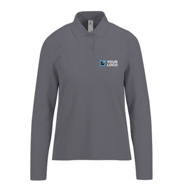 Klassisches Langarm-Piqué-Baumwollpoloshirt für Damen, 180 g/m2 B&C Ansicht mit Druckbereich