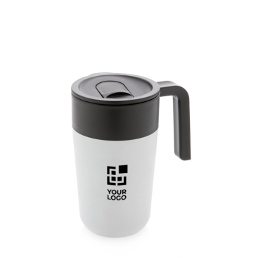 Becher aus recyceltem Kunststoff und Metall Ansicht mit Druckbereich